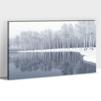 Winter Landscape Wall Art - Birch Tree Nature Canvas Wall Decor for Home, Serene Forest Scene Artwork for Living Room, Picture Wrapped Canvas Framed Print, 12×16 inches