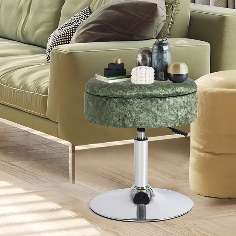 Faux Leather Ottoman, Green, Chrome