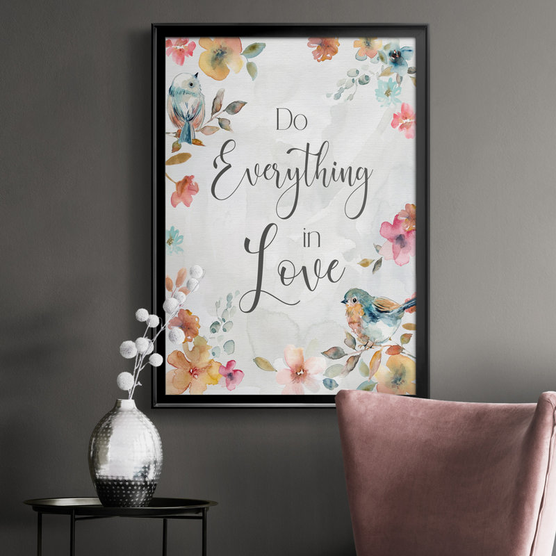 «Spring Bird Love», art textuel sur toile, Cadre noir, H 30,5 po x l 42,5 po x P 1,5 po