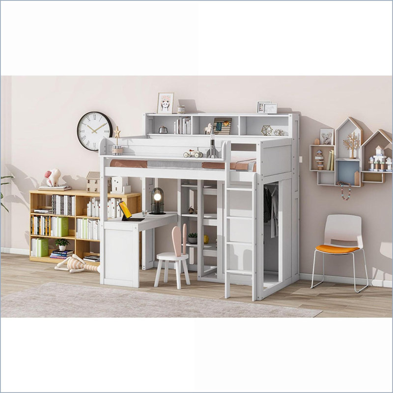 Lit mezzanine simple en bois avec rangement Garde-robe - blanche, peu encombrante pour les petites chambres