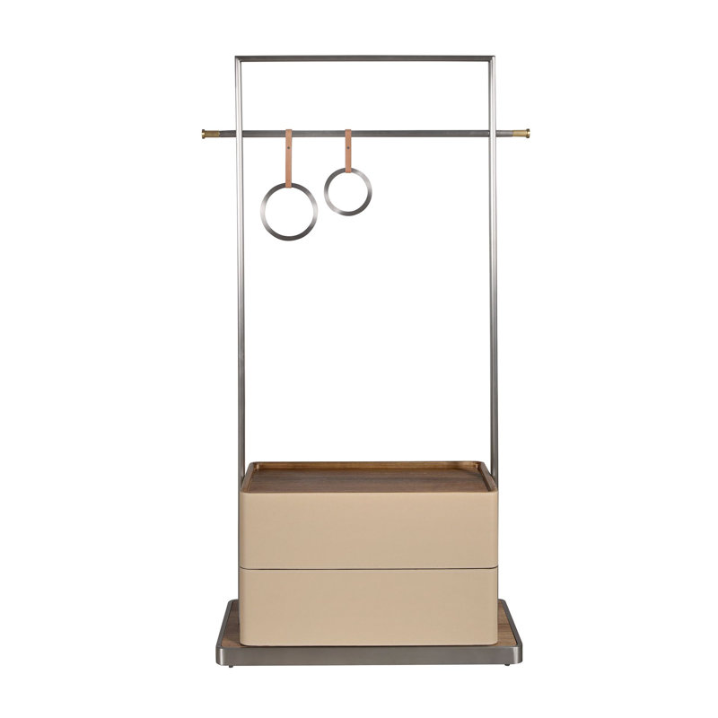 Ebern Designs Mink leather, walnut and stainless steel coat rack ...