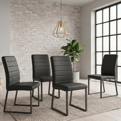 Ensemble de 4 chaises de bureau / salle à manger en polyuréthane de première qualité avec mousse haute densité, pieds en fer robuste (peinture en aérosol) et plusieurs couleurs. Assemblage facile