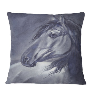 Portait d'un cheval la nuit - Coussin décoratif à imprimé traditionnel