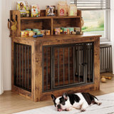 33.4 inches Wooden Small Dog Crate with Storage and 4 Hooks