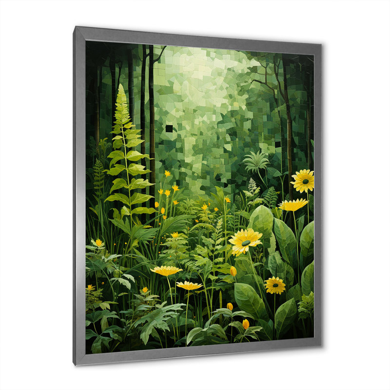 Plantes vertes Reverie Patchwork I - art mural floral salon, H 20 po x l 12 po x P 1 po, Cadre photo gris
