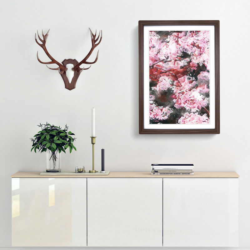 Bird in the Cherry Tree in Abstract - Framed Print, Walnut Framed, 45cm H x 33cm W x 2cm D