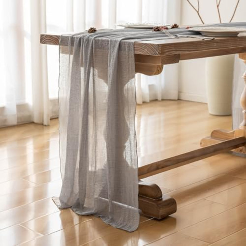 Lot de 2 chemins de table en mousseline bleu poudré de 3 mètres (120 pouces) pour la décoration des fêtes et de la maison