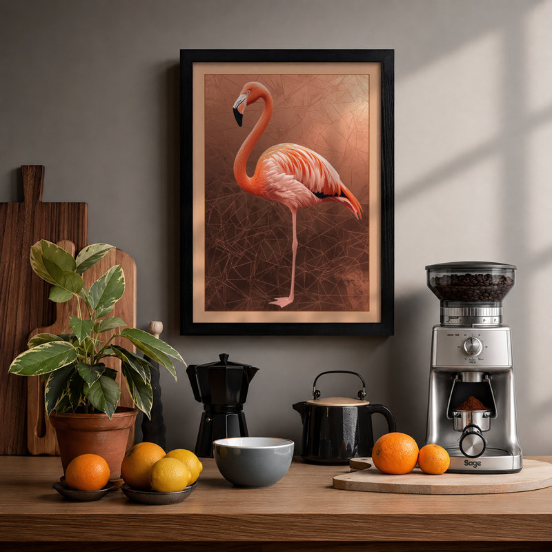 Flamingo in Repose Boho - Framed Print, A2 - 59.4 x 42.0 cm, Black
