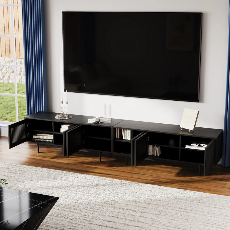 Mid-Century Modern TV Stand, Black, 21.26" H x 118" W x 18.89" D