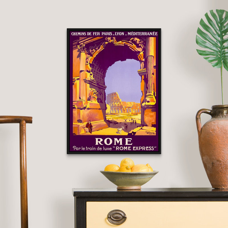 «Rome, French Rail Travel on the Rome Express», affiche rétro par Roger Broders, reproduction d'art sur toile encadrée par Roger Broders