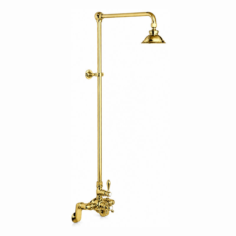 Système de douche thermostatique exposé 48 po mural avec poignées levier / croix 1,75 gallons par minute, Laiton ultra enduit