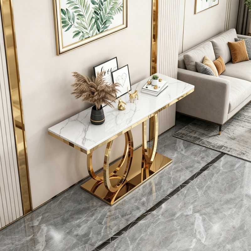 Console moderne et luxueuse en acier inoxydable, H 31,5 po x l 59,06 po x P 15,75 po