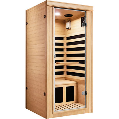 Sauna domestique, sauna traditionnel 1 personne avec éclairage DEL, panneaux chauffants en pruche du Canada à faible champ électromagnétique (110 V), Bluetooth, radio, luminothérapie pour la maison, l'intérieur, la salle de sport ou le centre de bien-être.