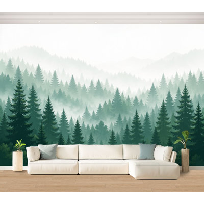 Papier peint auto-adhésif Forêt, paysage naturel, conifères à feuilles persistantes, épinette de pin, papier autocollant amovible pour décoration murale, salon, 100 po x l 144 po