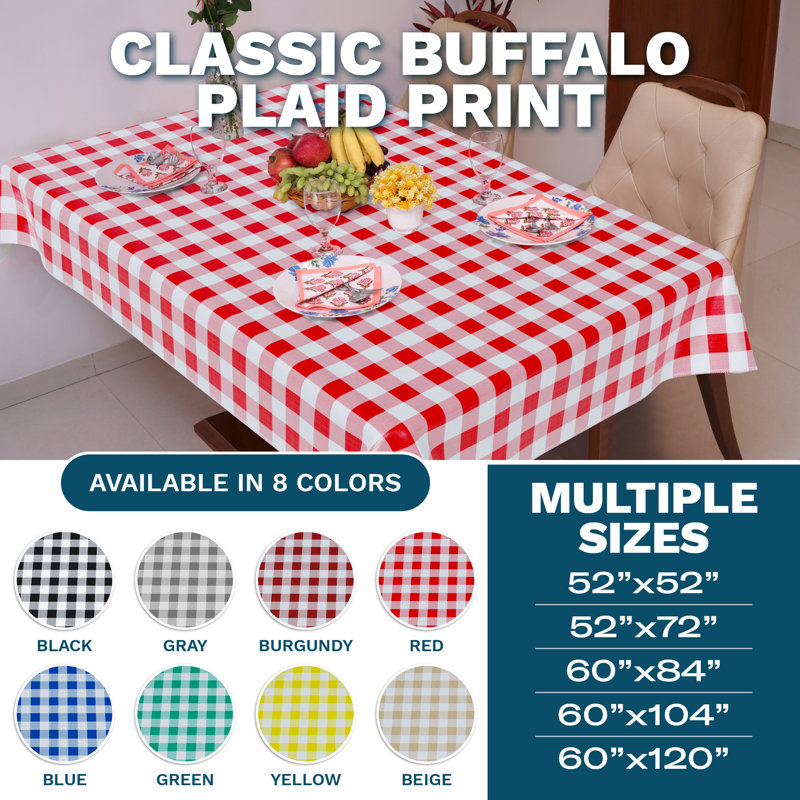 Tablecover-Vinyl With Flannel Back,52"X52"Square, Water Proof, Easy To Clean,Checked Burgundy Design, White/Beige