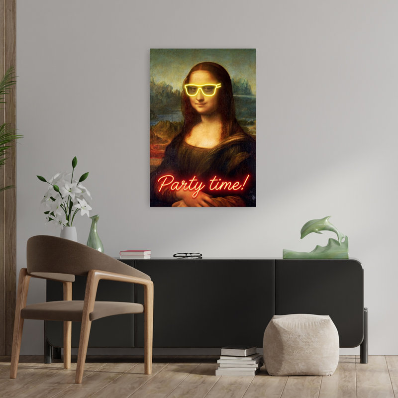 «Mona Lisa Party Time Classic Modern Playful Portrait», reproduction d'art, H 36 po x l 24 po