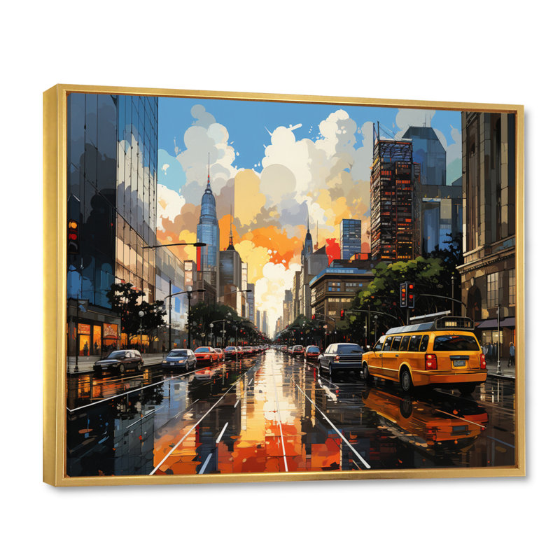 City Atlanta Popart II sur toile, H 12 po x l 20 po x P 1 po, Cadre flottant doré