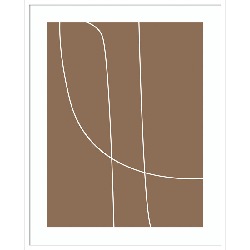Modern Line Abstract 1 Mushroom Brown by The Creative Bunch Studio, White Framed, 17" H x 14" W x 0.8" D