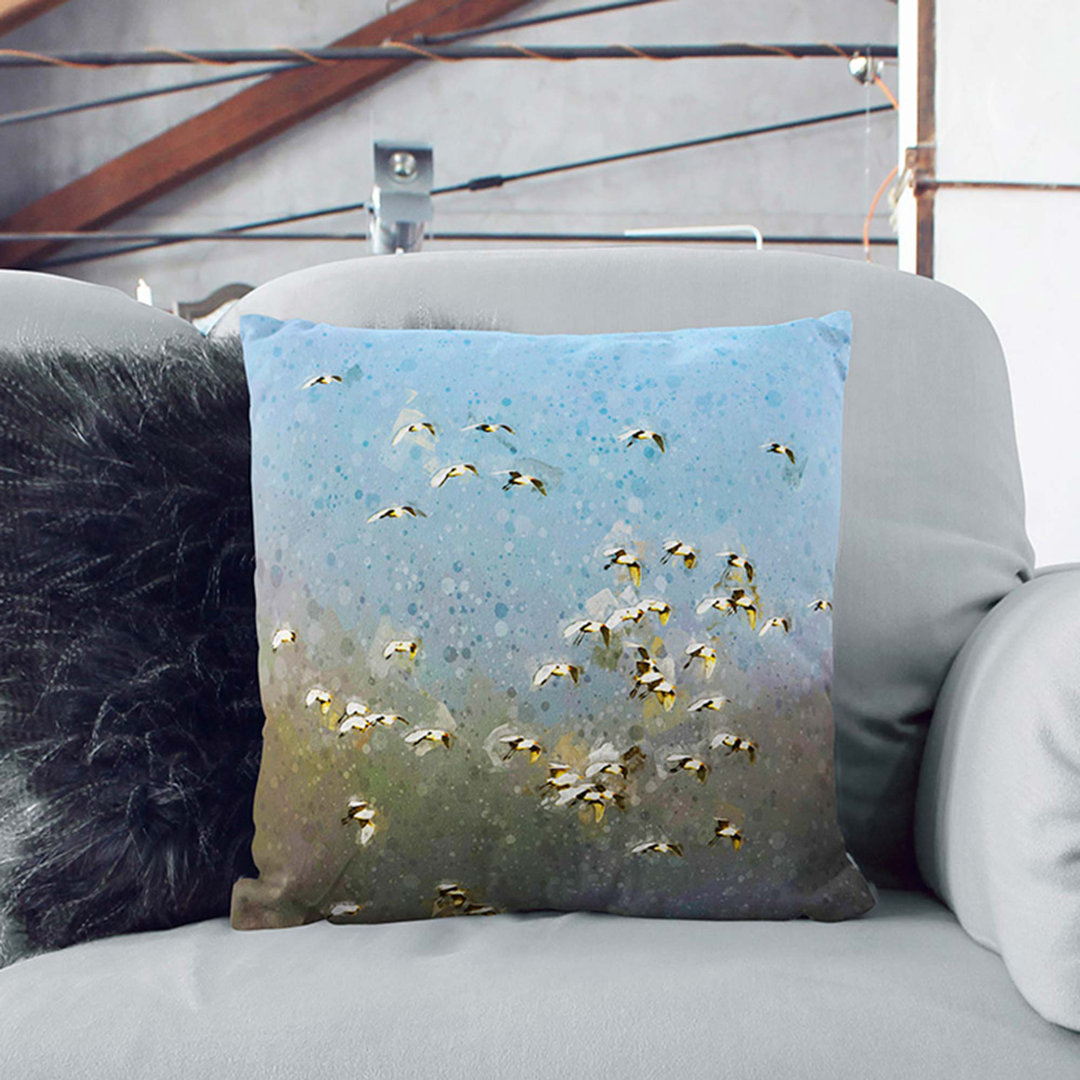 A Flock of Egrets in Abstract Cushion with Filling