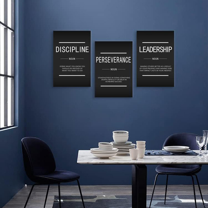 Discipline persévérence, direction, nom, art mural inspirant, 3 pièces, impression sur toile, décoration de bureau, impressions encadrées, citations de motivation pour décoration murale