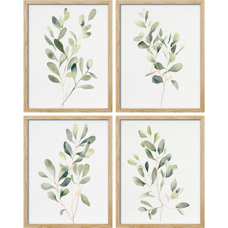 «Green Leaf Floral Botanical Plants», impression sur papier 4 pièces, Naturel, H 10 po x l 8 po