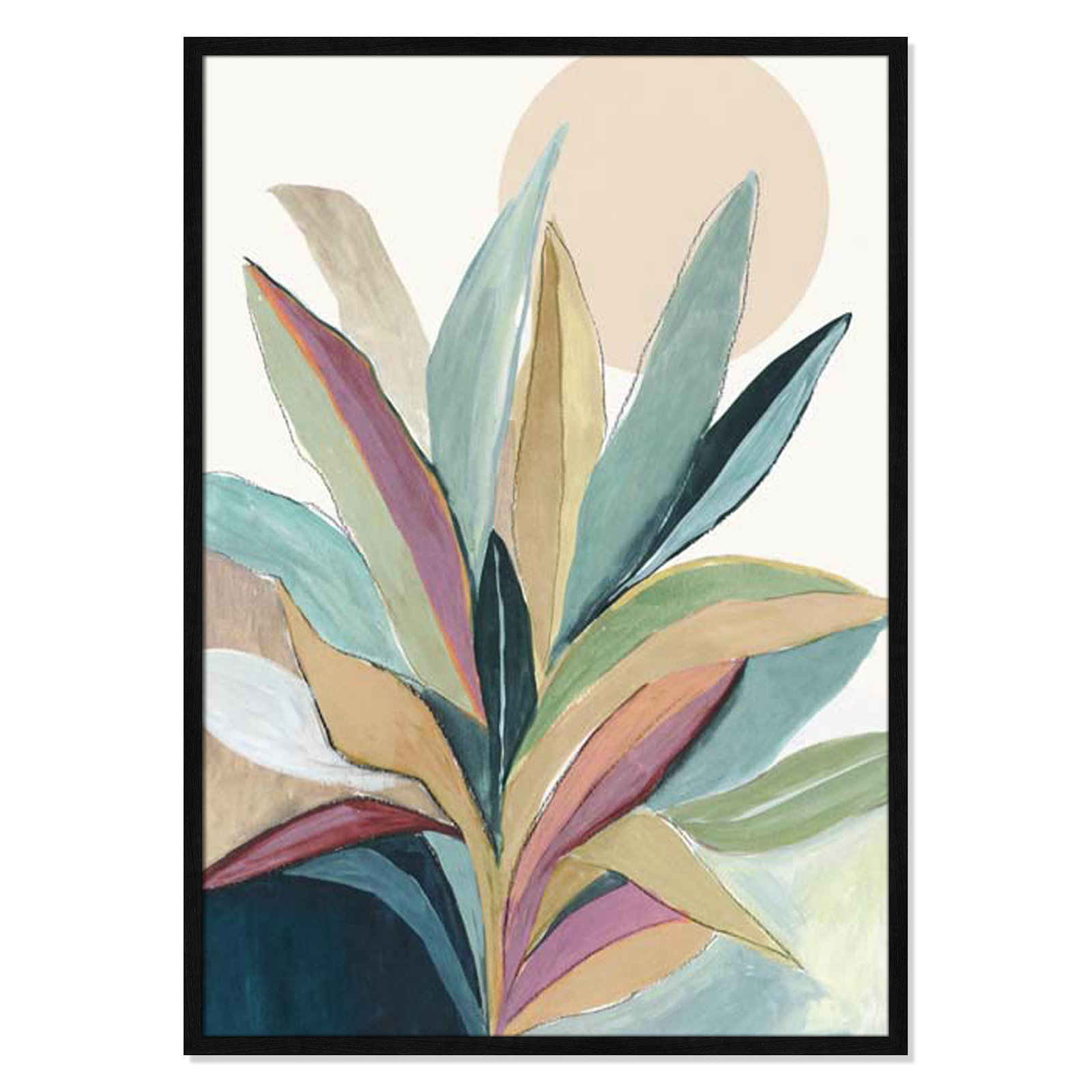 Sunny Bright Leaves I Print by Asia Jensen, Black Slim Unmatted Picture Framed, 41.5" H x 29.5" W x 0.75" D
