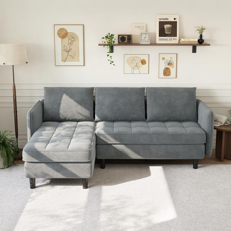 Canapé modulaire en L de 75,5 pouces avec rangement, canapé modulaire à 4 places, canapé-lit à siège profond confortable avec coussins de dossier moelleux, canapé en chenille moderne et confortable pour appartement