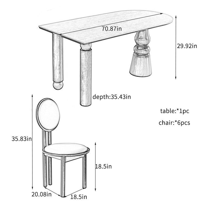 Retro Rock Slab Solid Wood Dining Table Set., 29.92"H x 70.87"L x 35.43"W