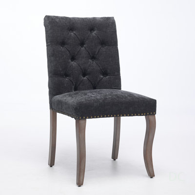 Ensemble de chaises de salle à manger élégantes rembourrées en chenille, pieds courbés en bois massif, conception capitonnée confortable pour les maisons modernes et traditionnelles