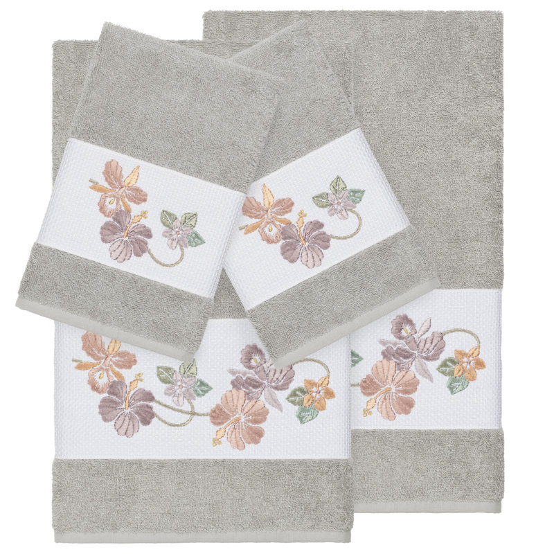 Caroline Embellished 4 Piece Towel Set, Light Gray