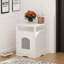 Enceinte de litière moderne en bois avec tablette de rangement et armoire cachée pour l'intérieur.