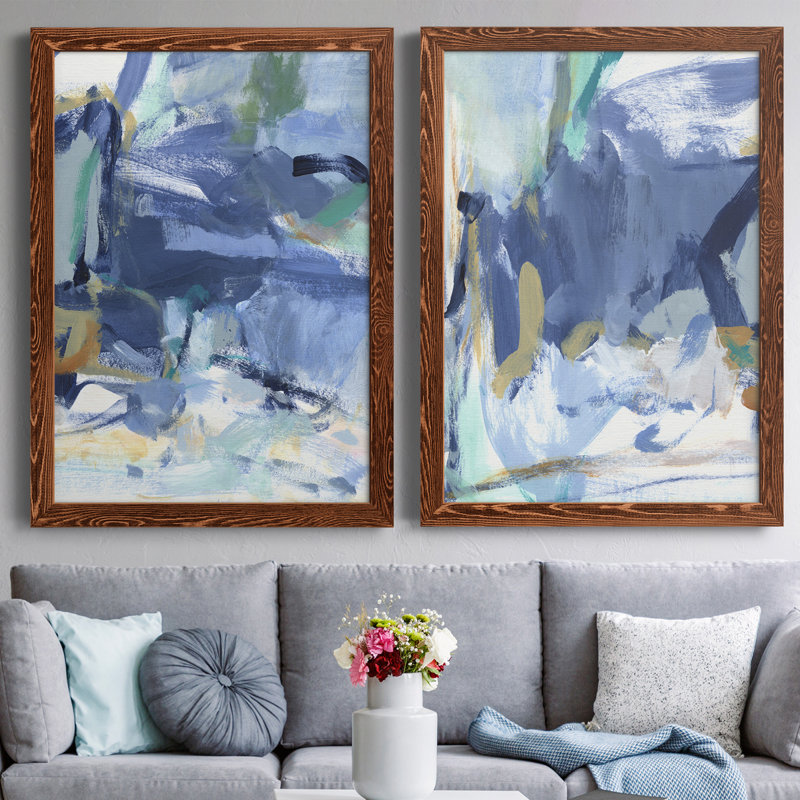 Blue Room I - ensemble de 2 reproductions de cadres photo, Toile encadrée érable, H 20 po x l 34 po x P 1,5 po