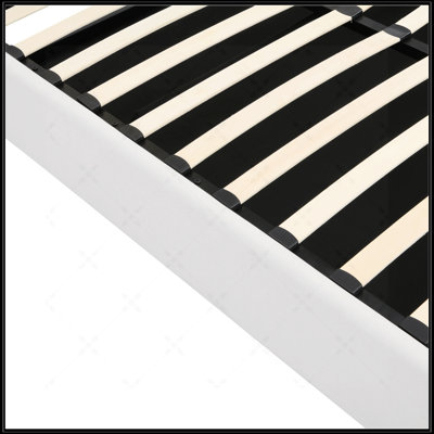 Lit plateforme tapissier double avec système de rangement hydraulique - Blanc