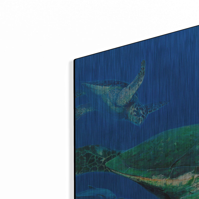Art mural en métal Beachcrest Home ™ «Green Sea Turtles» par Durwood Coffey, H 24 po x l 36 po