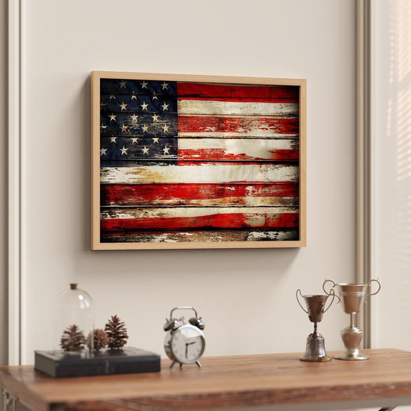 Drapeau américain grunge avec détails bruns, nature, illustration moderne, petit décor, œuvre d'art moderne, Naturel