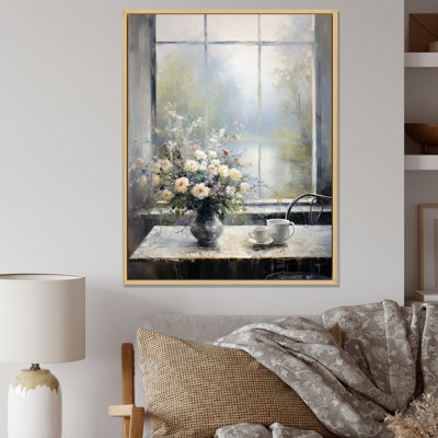 «Grey Misty River Window View I - Farmhouse Windows», art mural