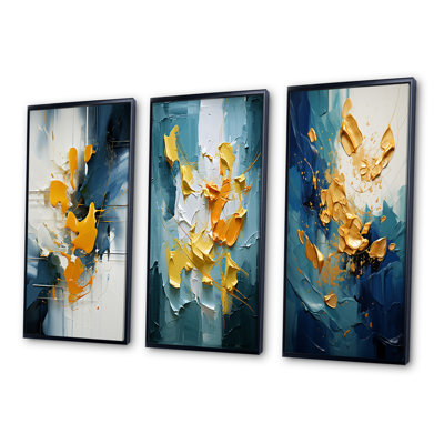 Spring Bliss Abstract Turquoise And Yellow - Abstract Painting Art Set Of 3 Pieces