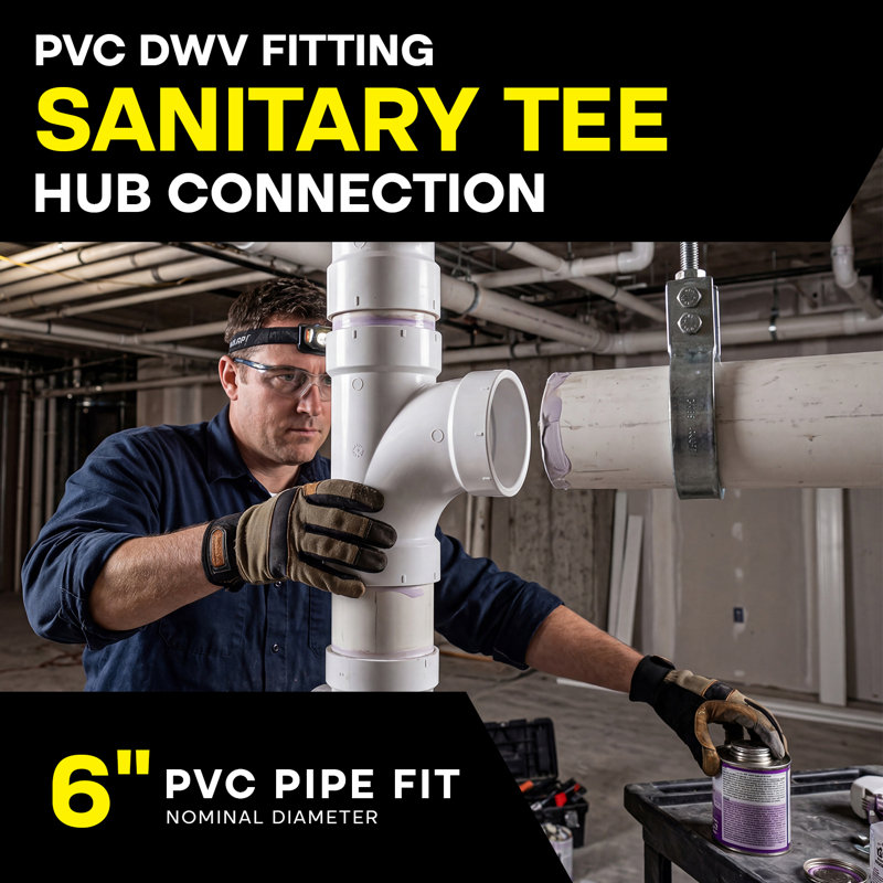 Té de 6 po pour évier de vidange en PVC avec drain en PVC blanc, raccord en PVC
