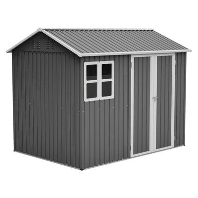 8'X6' Large Steel Storage Shed With Window, Lockable Doors & Sloped Roof, Heavy Duty Outdoor Tool Shed For Garden, Patio, Backyard, Lawn