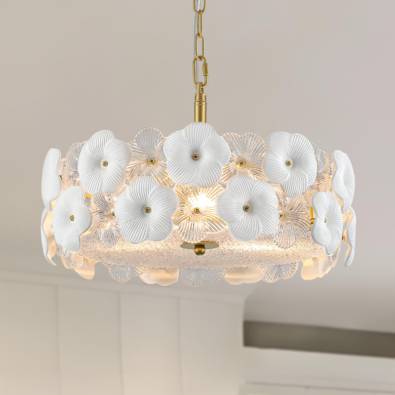 Modern Flower Glass Gold Chandelier, 5.9" H x 15.7" W x 15.7" D, 3 Lights