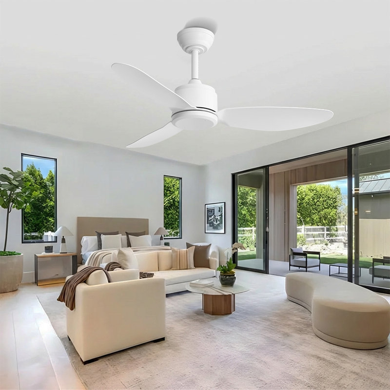 Ventilateur de plafond 42 pouces 3 pales ABS intérieur et extérieur avec moteur à courant continu à télécommande, 42, White