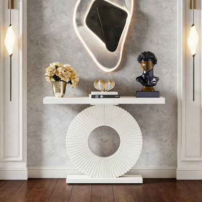 40" Modern Console Table, Wood Sofa Table With Geometric Base