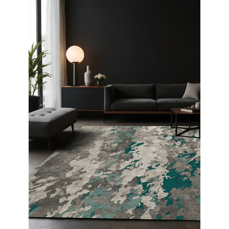Tapis gris soyeux et moelleux, Carré 8 pi