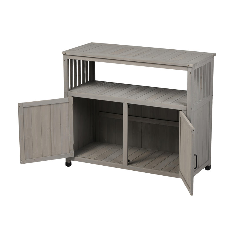Ensemble de table de bar en bois avec rangement et armoire buffet pour l'intérieur et le patio | Idée de cadeau, Gris