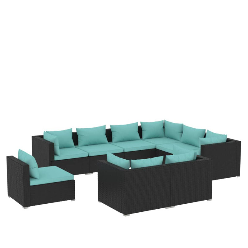 9 Piece Lounge Sofa Seating Group, Water Blue, Black