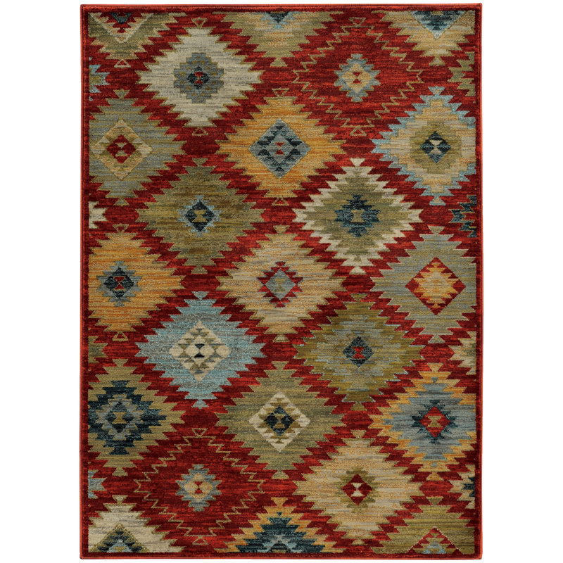 Tapis rouge / or Honaz Southwestern, Rectangle 9 pi 10 po x 12 pi 10 po