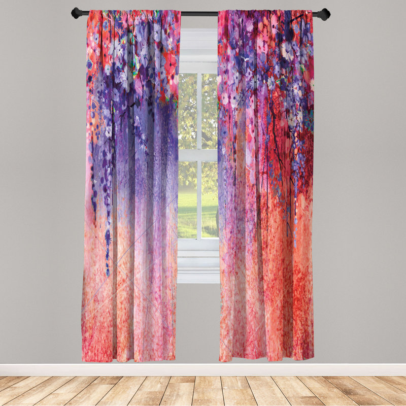 Microfiber Floral Semi-Sheer Rod Pocket Curtain Panels, 28" W x 95" L, Blue/Red