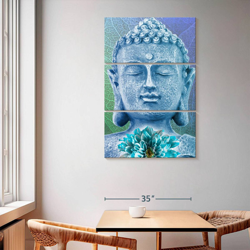 Bouddha turquoise 3 pièces, H 65 po x l 42 po x P 1,25 po