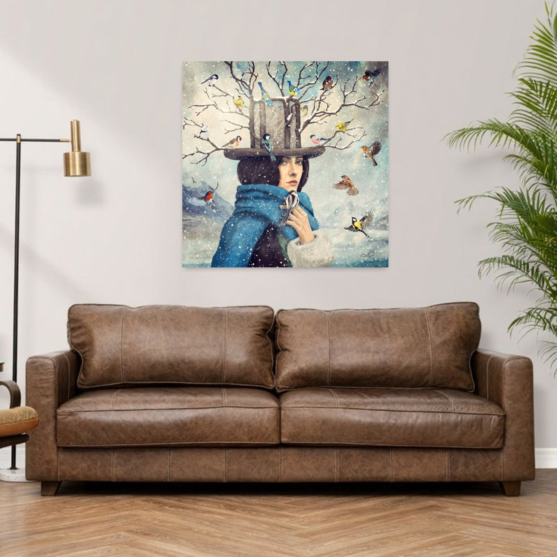 «The Lady with the Bird», art contemporain contemporain urbain, H 36 po x l 36 po