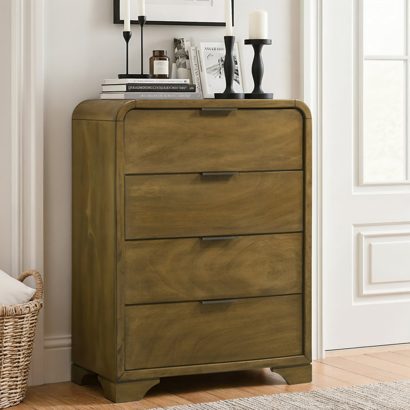 Locke Transitional Solid Wood Fully Assembled Curved Edges 4 Drawer Chest
